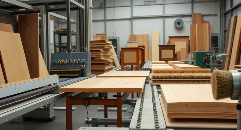 Sanding machine for furniture production preparing wood panels and shaped components